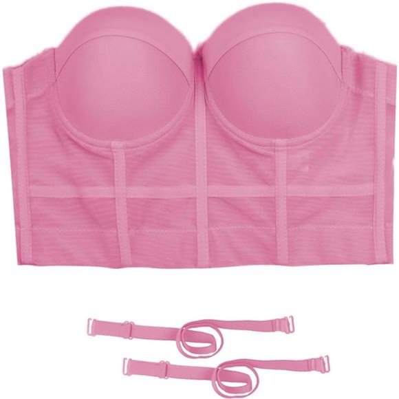 Women's Mesh Bustier Crop Top Push Up Corset Tops Bra Black - Picture 4 of 8